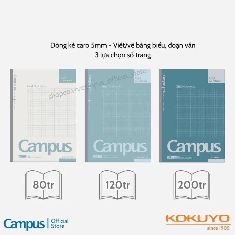 Vở kẻ caro Campus tối giản