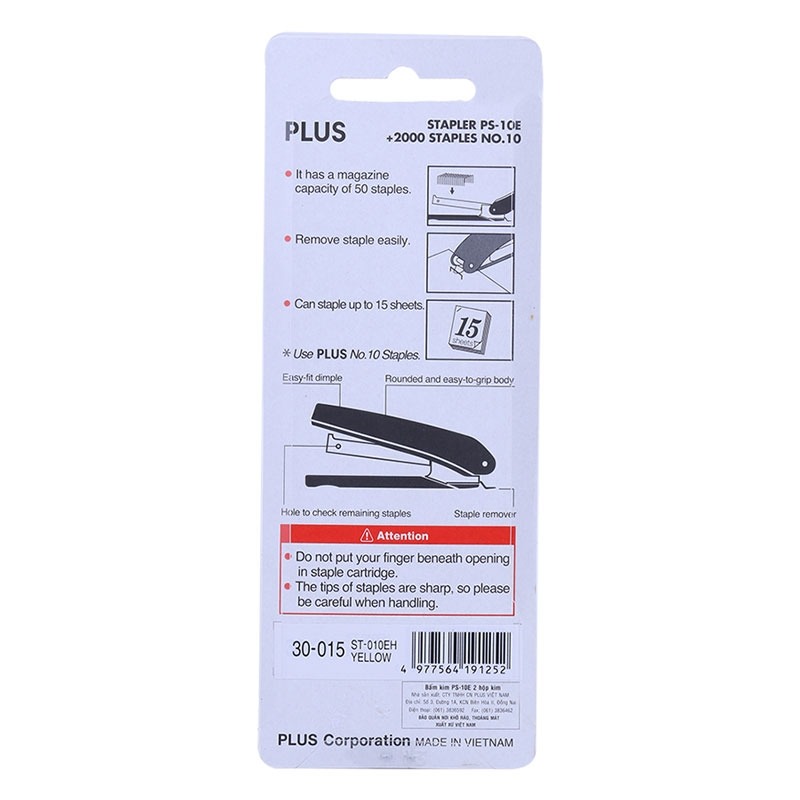 Dập ghim tiện lợi cho học tập và văn phòng Plus PS-10E kèm 2 hộp ghim